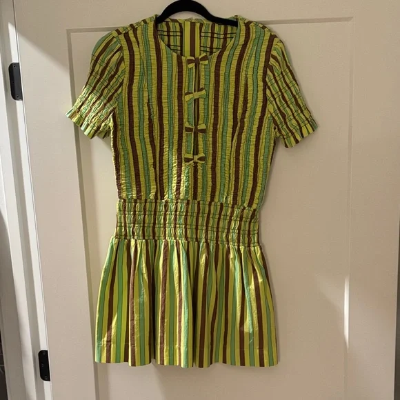 DAMSON MADDER Striped Green and Yellow Dress - Picture 1 of 4